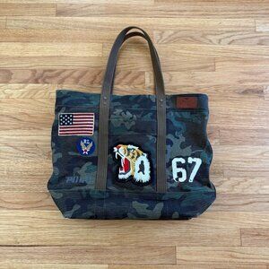 Polo Ralph Lauren Patchwork Tiger Logo Canvas Camouflage Bag